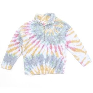 BKE Youth Buckle Marshmallow Fleece Sweatshirt Half Zip Pastel Tie Dye - Girls M